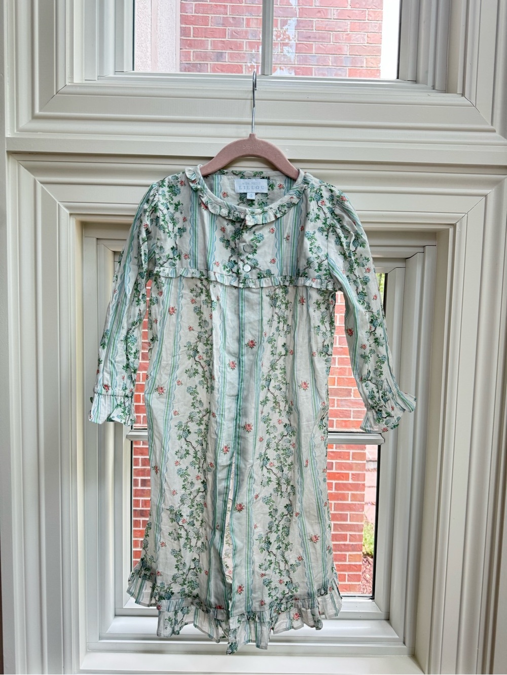 Girls' Green Floral Stripe Ruffle-Collar